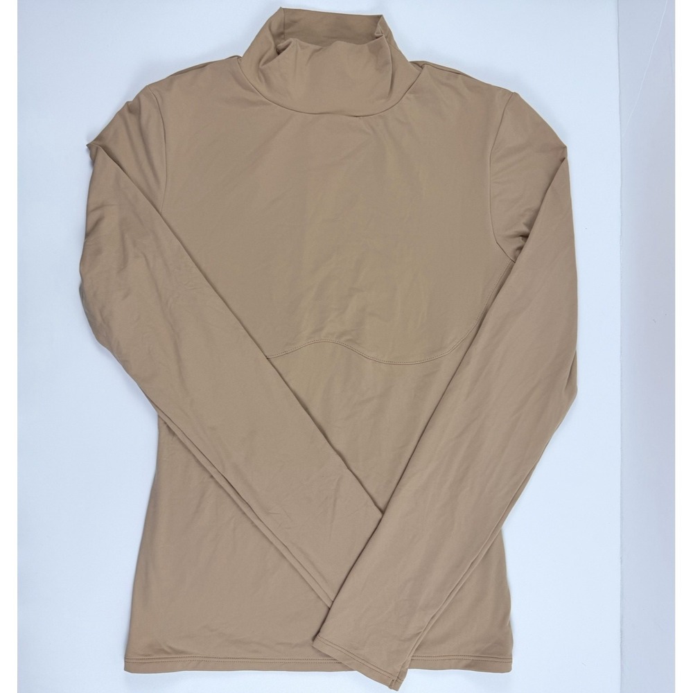 Victoria's Secret PINK Base Mock Neck Long Sleeve Stretch Top Tan M NWT
